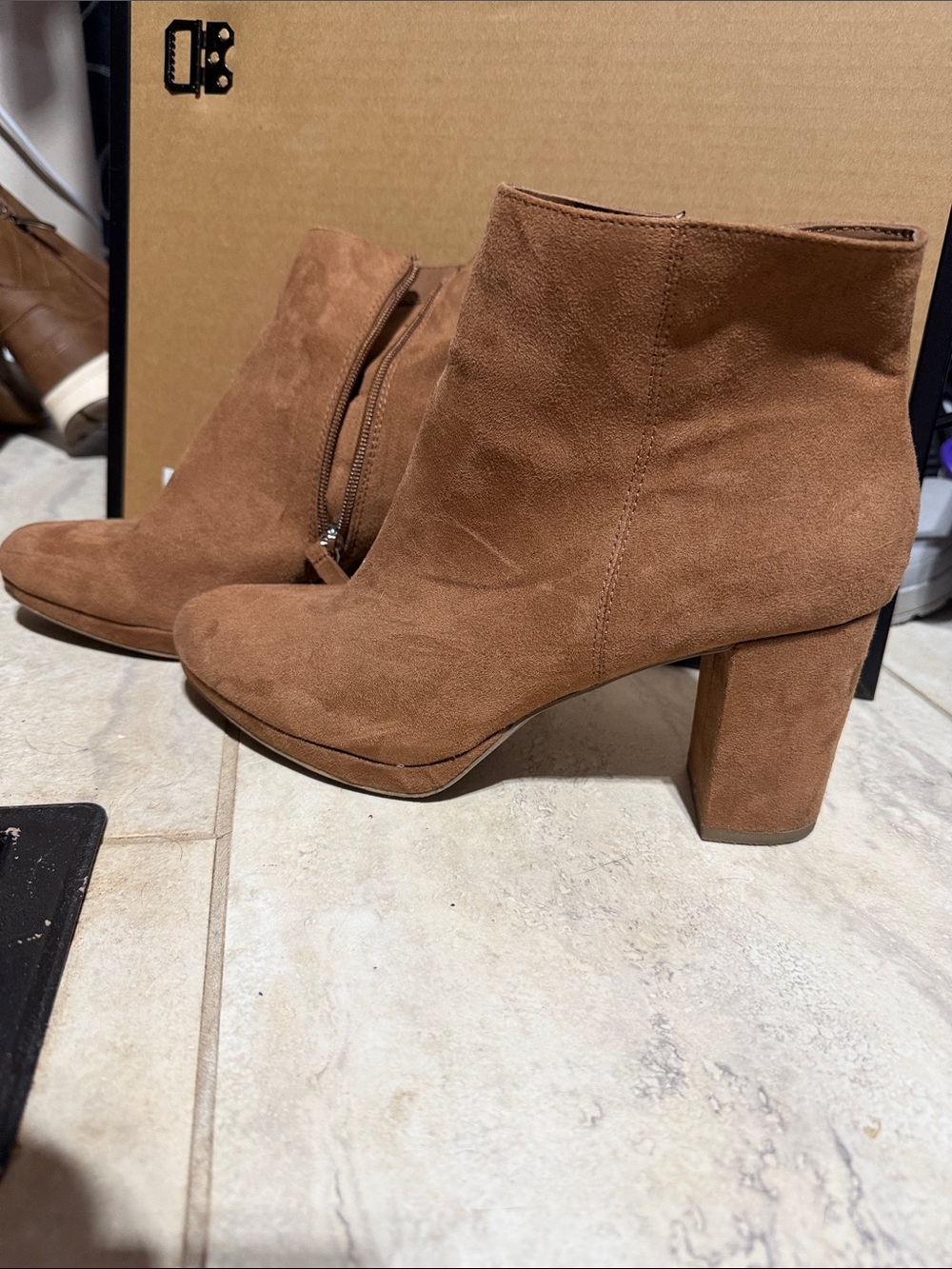 a new day Brown Suede Block Heel Ankle Boots